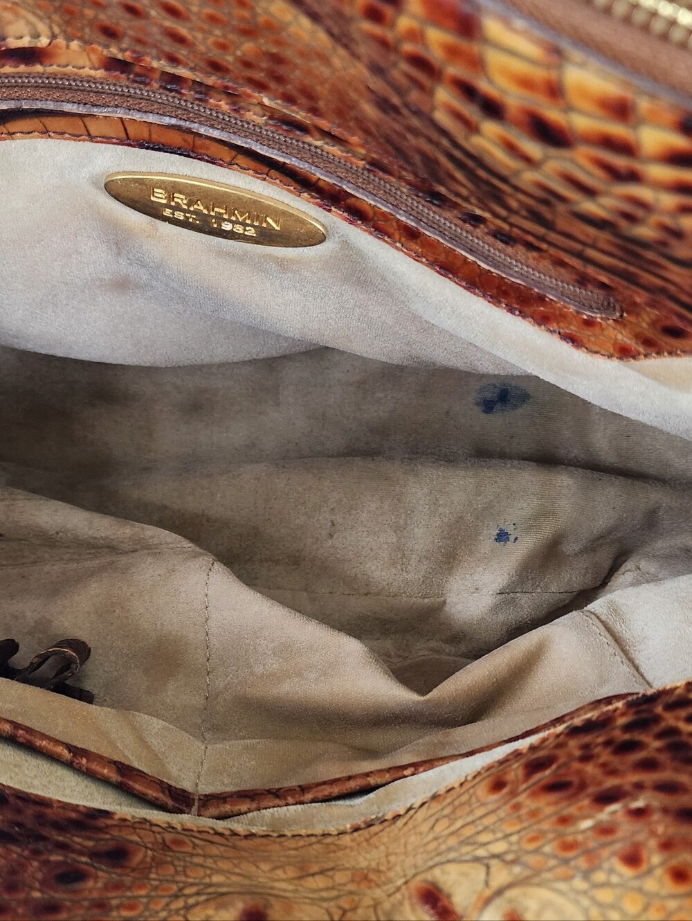 Brahmin Tan and Brown Crocodile-Embossed Satchel - Picture 7 of 15